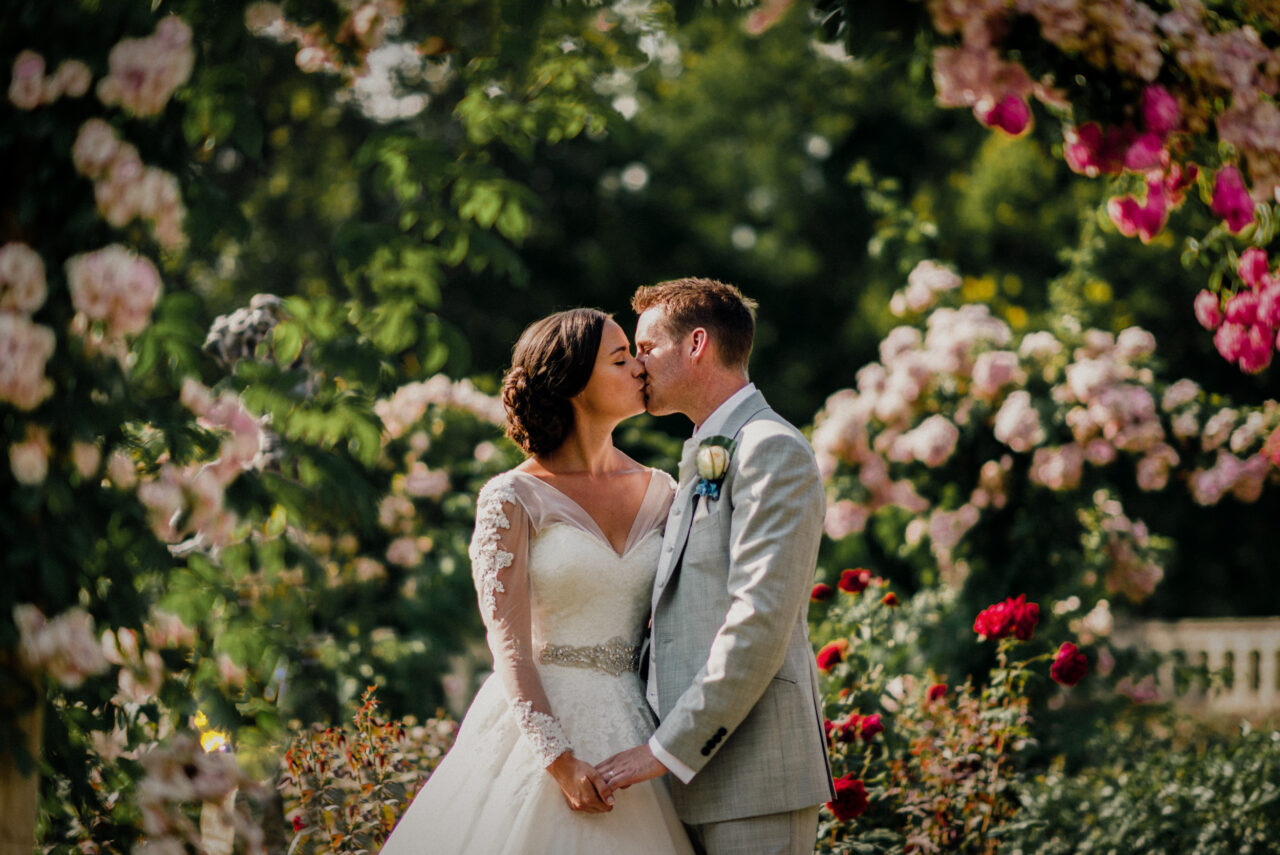 A bride and groom in Lake Como in Italy.