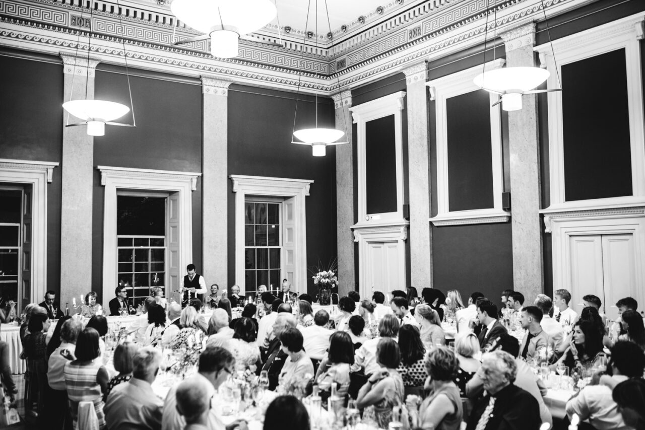 The groom gives a speech during the wedding breakfast.