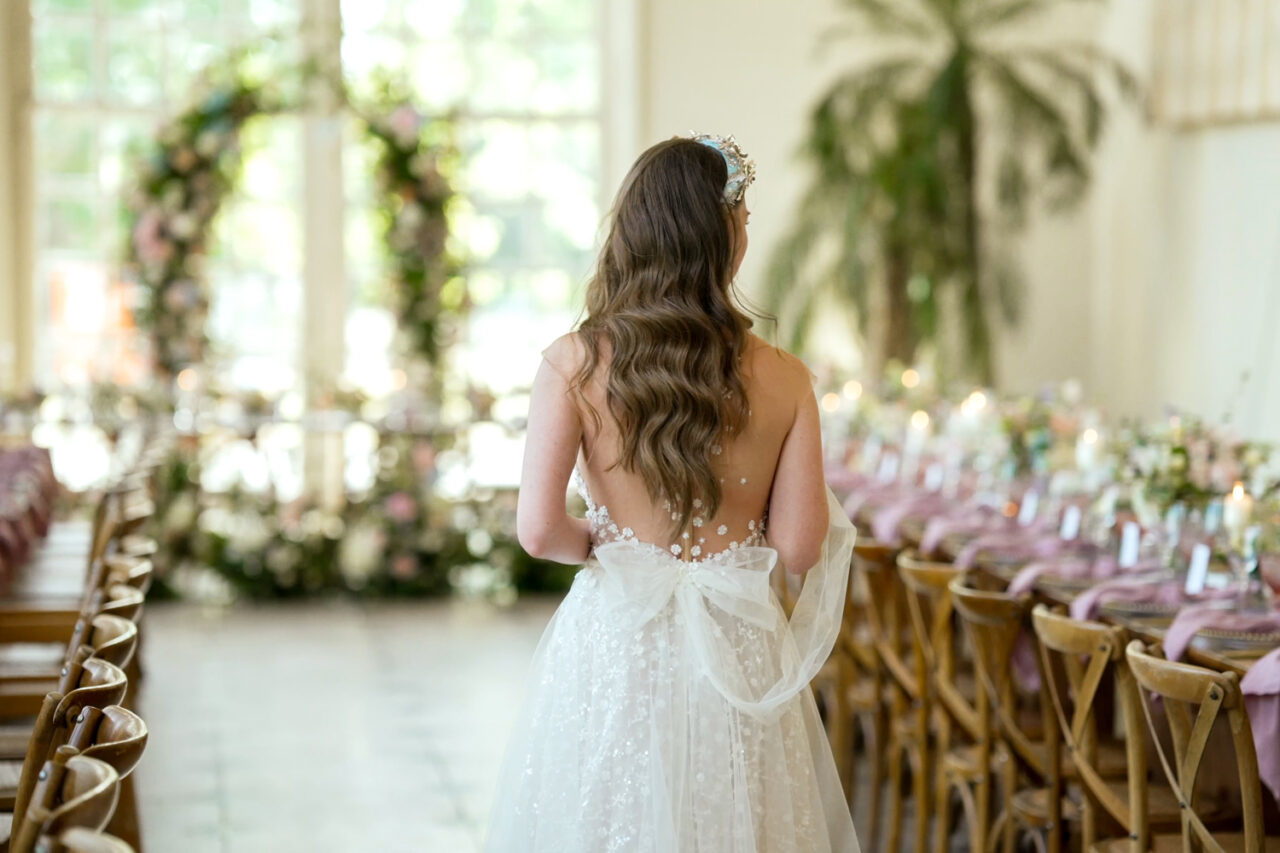 Kew Gardens Wedding Photos - A bride in a beautiful wedding dress in the Nash Conservatory.