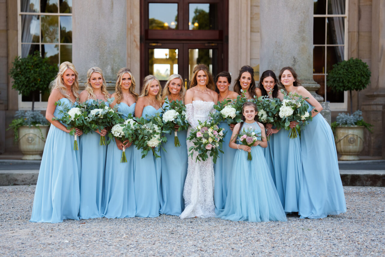 Wynyard Hall Wedding Photographer - A bride and her bridesmaids outside of Wynyard Hall.