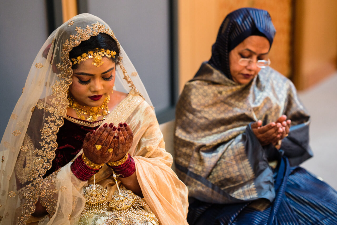 Bride and her mother during the nikah ceremony at Cambridge Mosque.