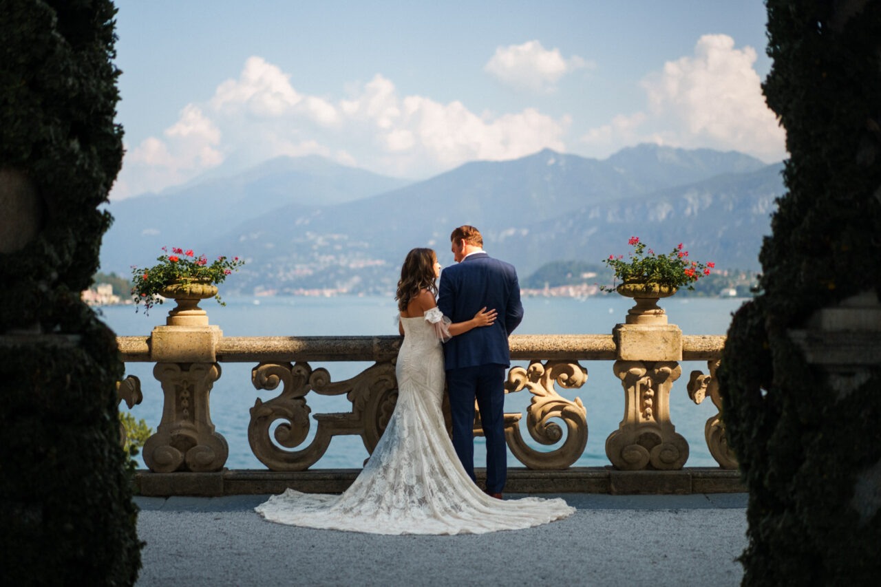 Villa del Balbianello elopement photo of a bride and groom.