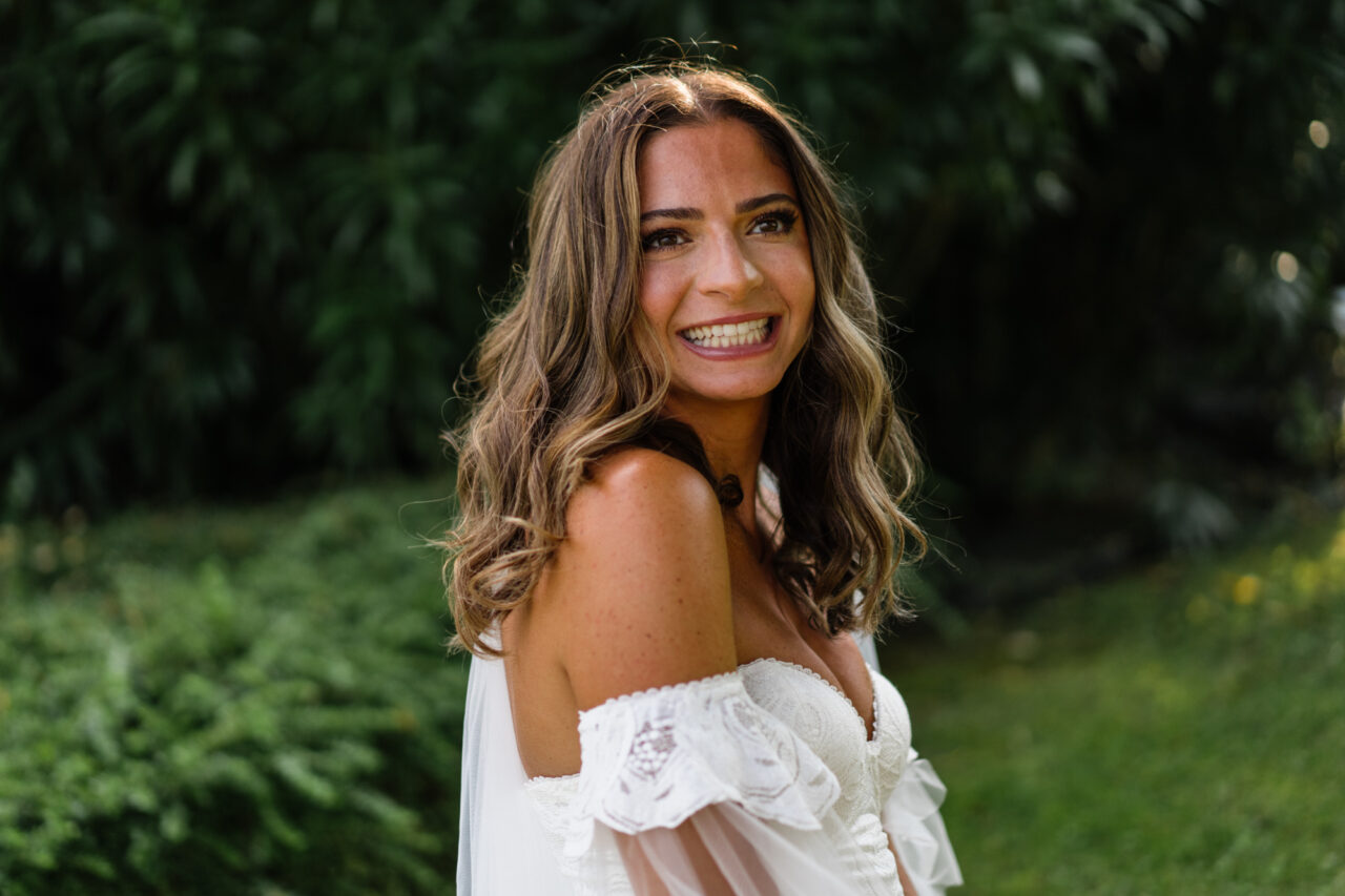 A portrait of a bride at Villa del Balbianello in Lake Como, Italy.