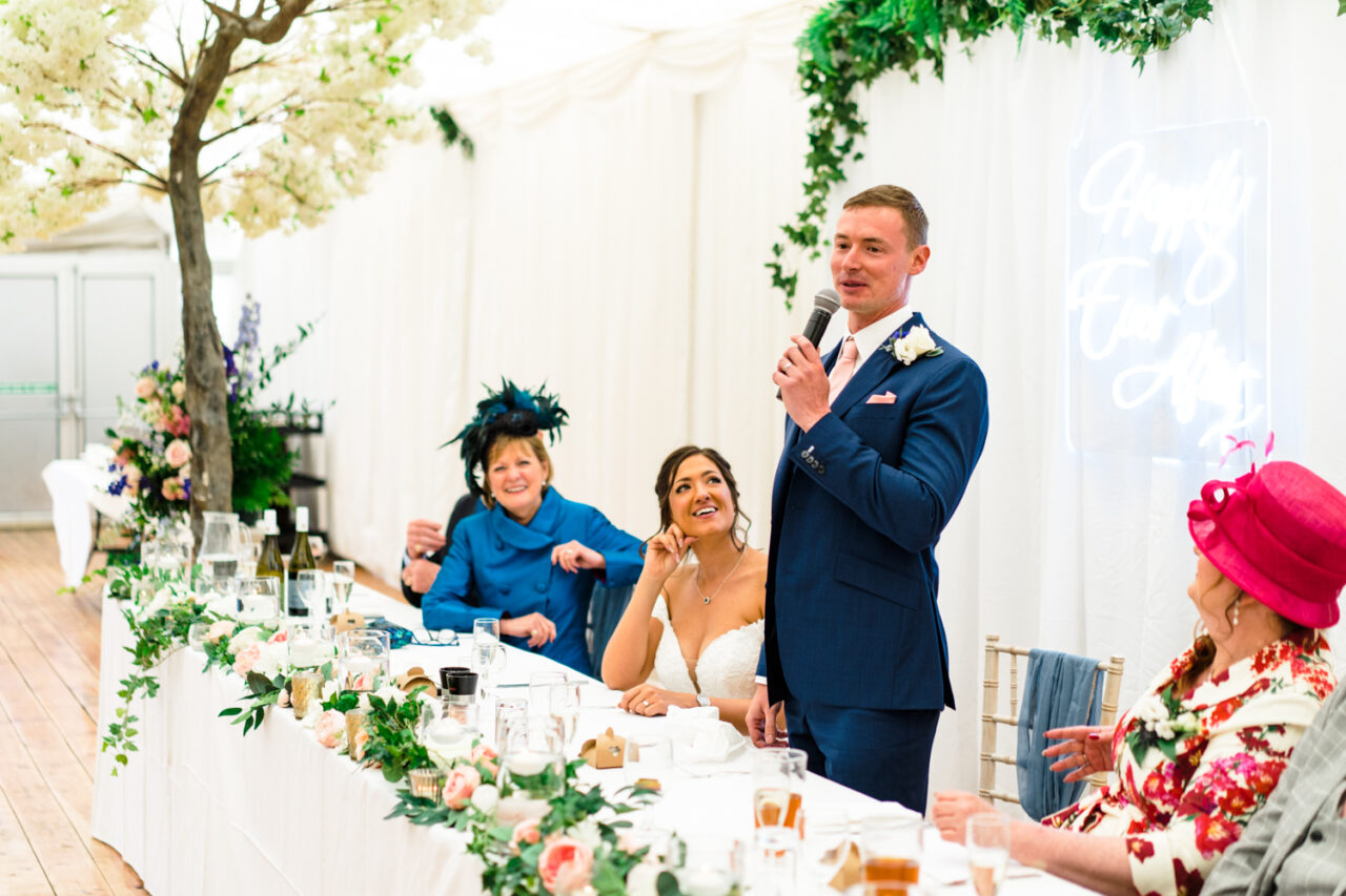 A groom makes a speech at Hockwold Hall in Norfolk.