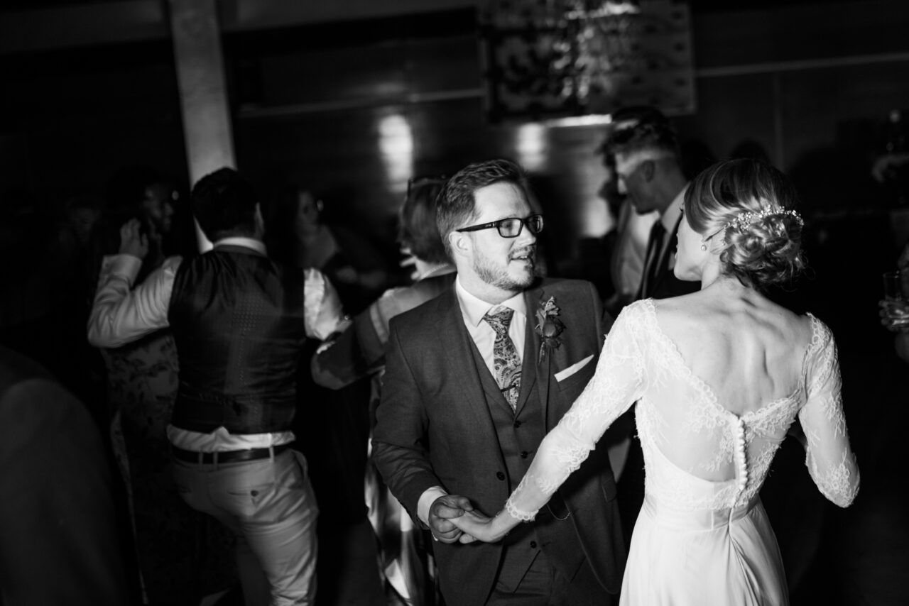 Bride and groom dancing at their wedding.