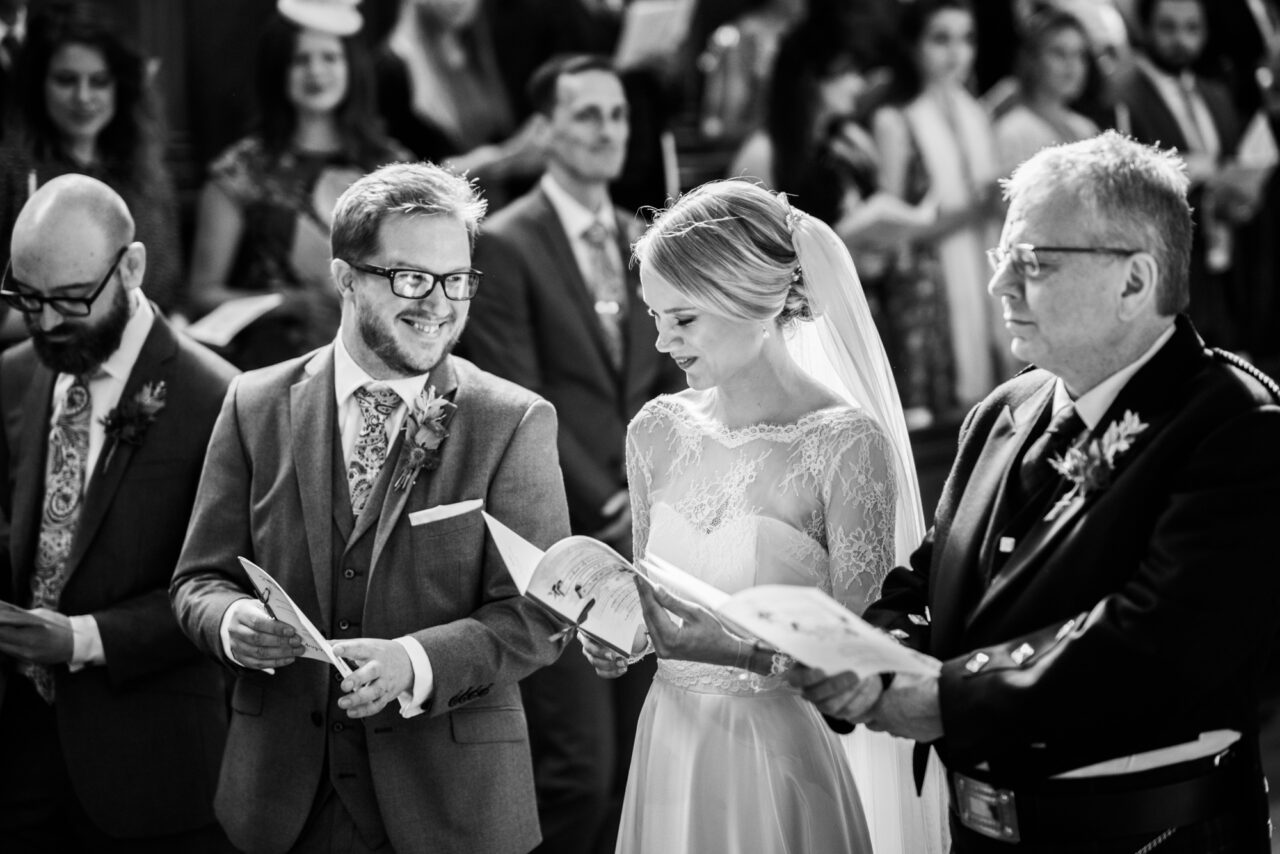 Wedding ceremony in Queens' College Chapel in Cambridge.