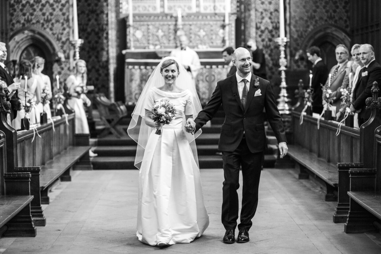 Wedding ceremony in Queens' College Chapel in Cambridge.