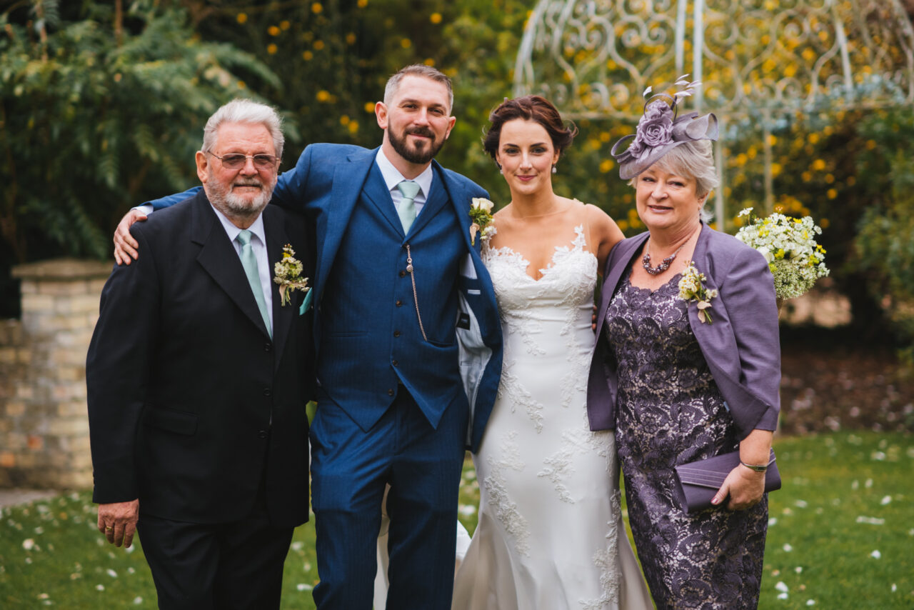 A family group photo outside at Slepe Hall in St Ives, Cambridgeshire.