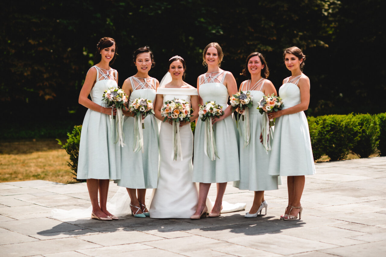 Bridesmaids at a wedding at Swynford Manor.