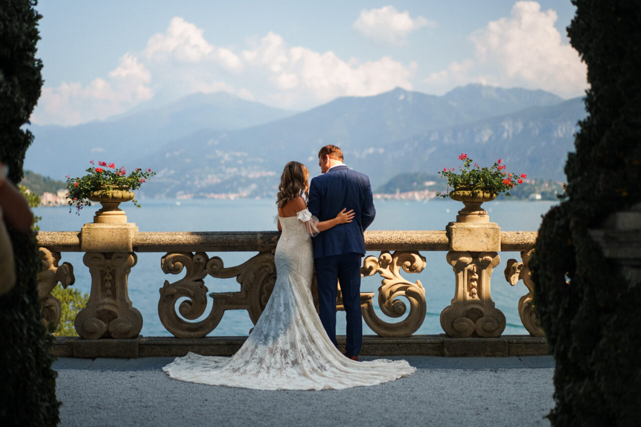 Wedding photo at Villa del Balbianello in Lake Como.