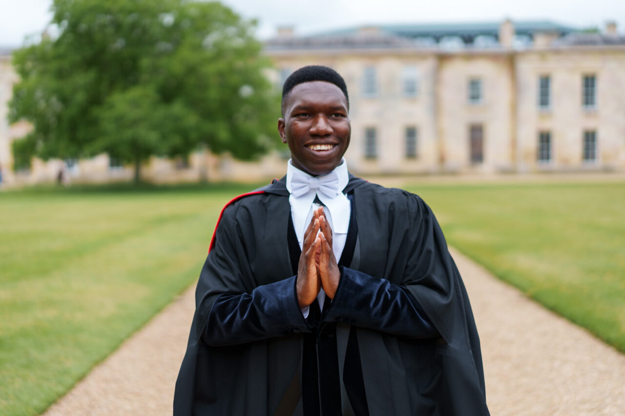 Photo of Cambridge graduate at Downing College.