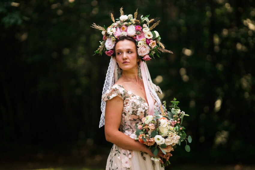 Bride and her beautiful Ukranian headdress.