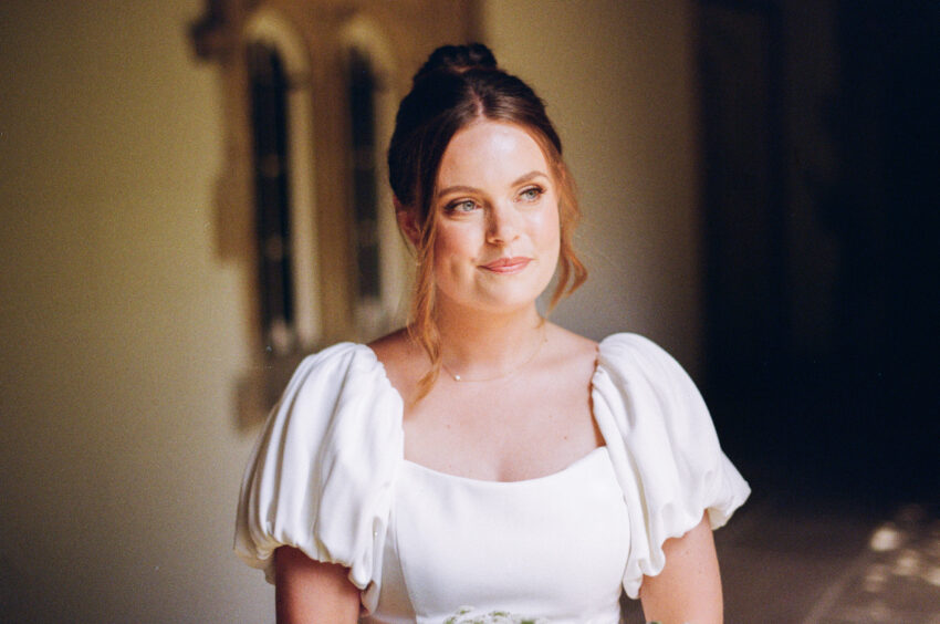 Portrait of a bride on 35mm film in London