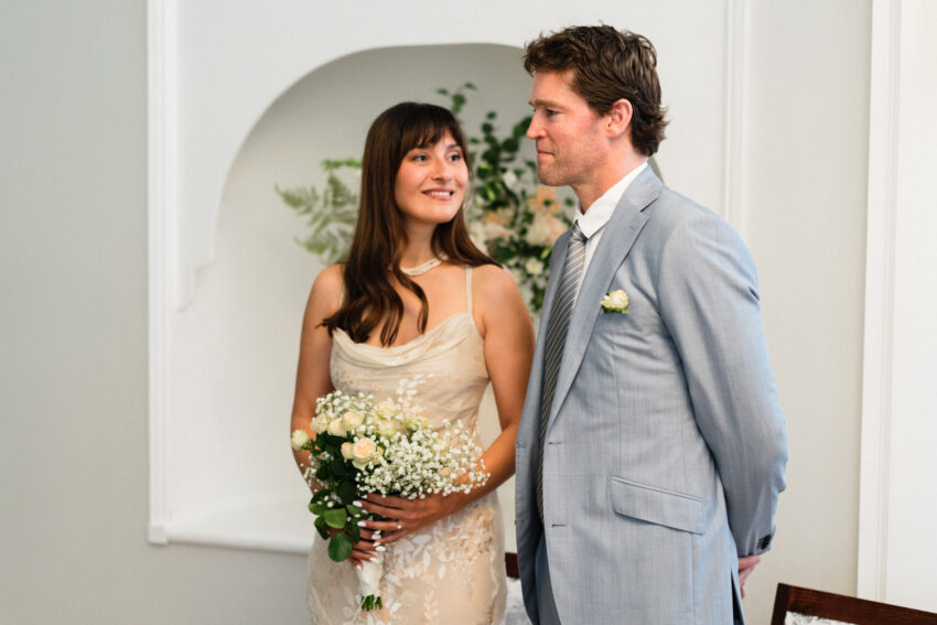 Bride and groom portrait during their Chelsea Old Town Hall ceremony.