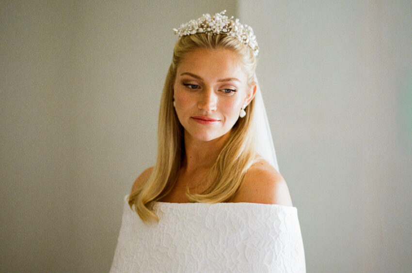 Portrait of a bride in window light on Portra 400 film.