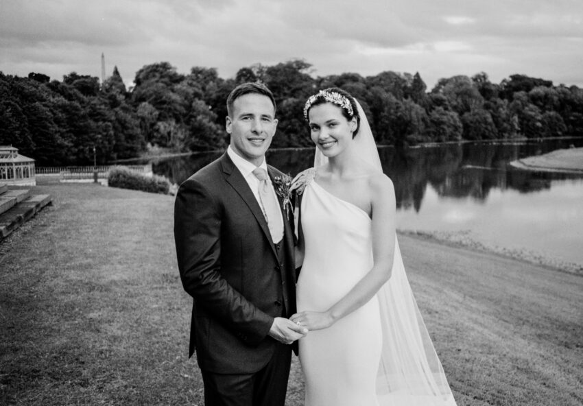 Black and white film photo of a couple.
