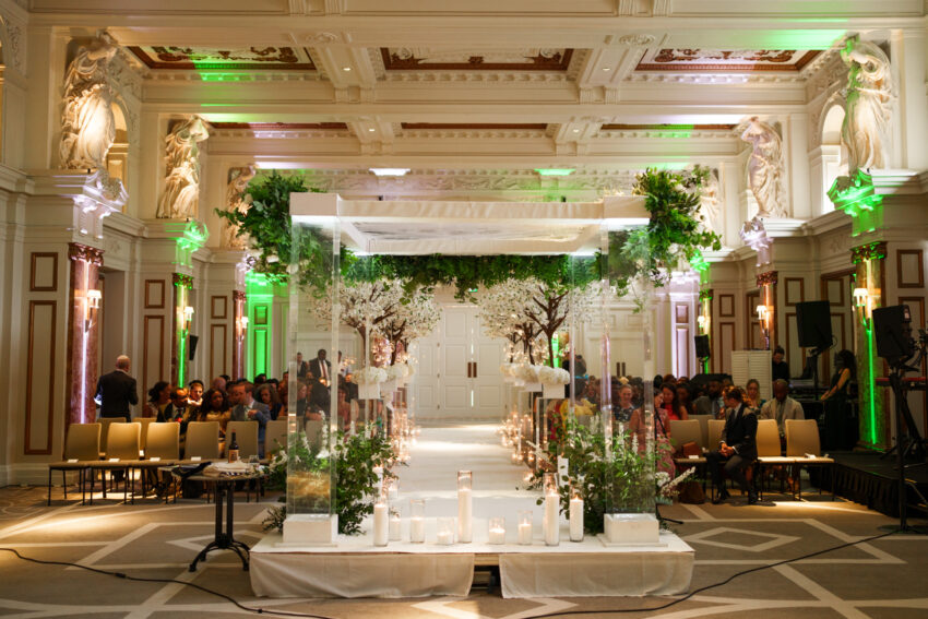 Wide view of the wedding ceremony space at Kimpton Fitzroy London.