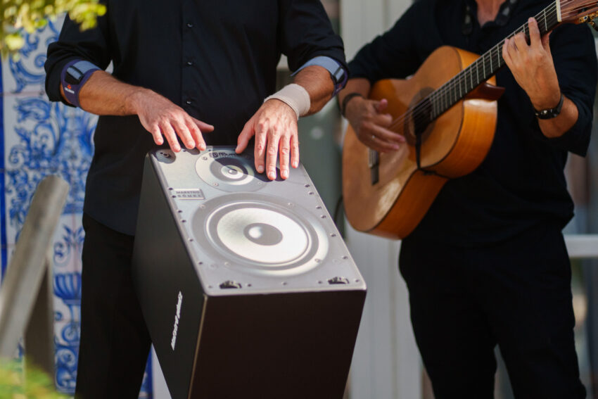 Live musicians performing during drinks reception at Marbella Club Hotel.
