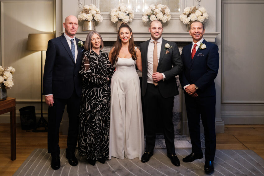 Family group portrait after a wedding ceremony at Old Marylebone Town Hall.