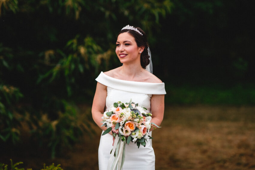 Bridal portrait in the grounds at Swynford Manor wedding venue Cambridgeshire.