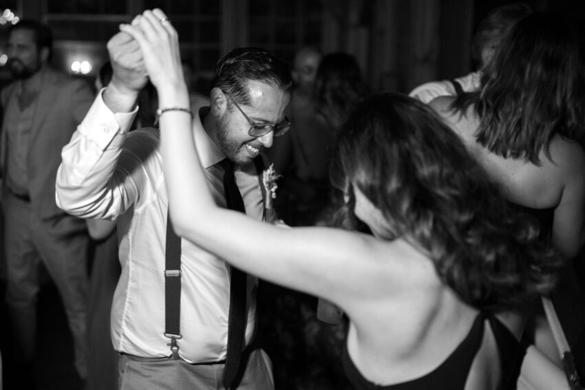 Guests dancing on the dance floor during the evening reception at Trillium Resort & Spa in Muskoka.