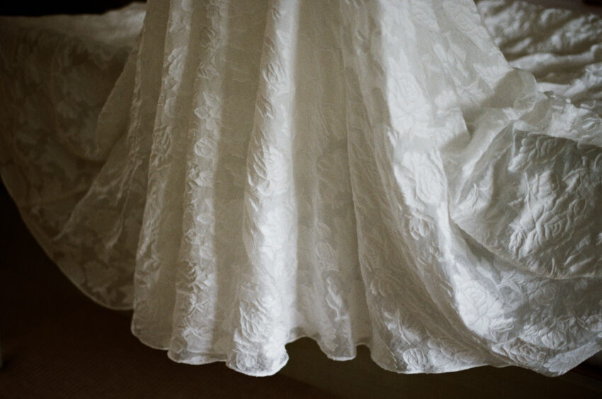 Detail of wedding dress on 35mm film.